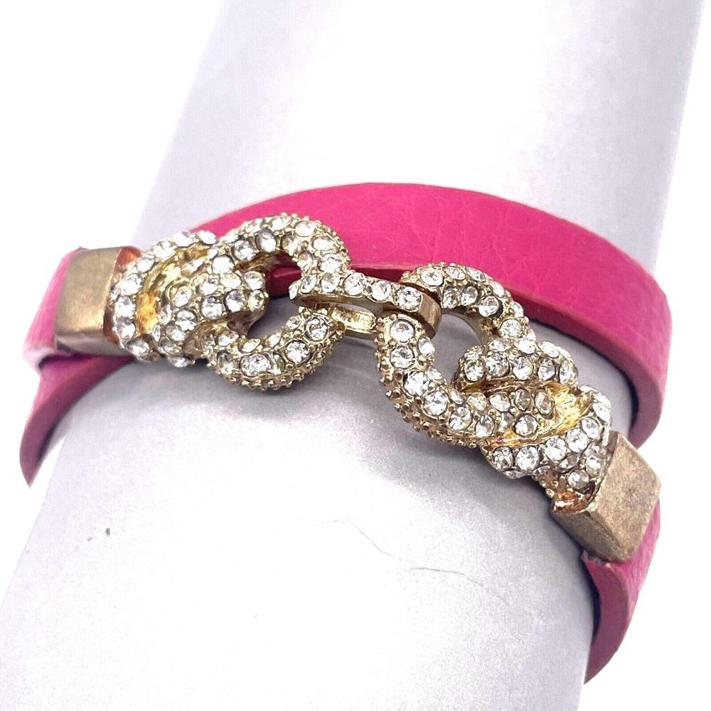 Yik Fung Rhinestone Wrap Around Snap Bracelet Gold Tone 14.5 Inches